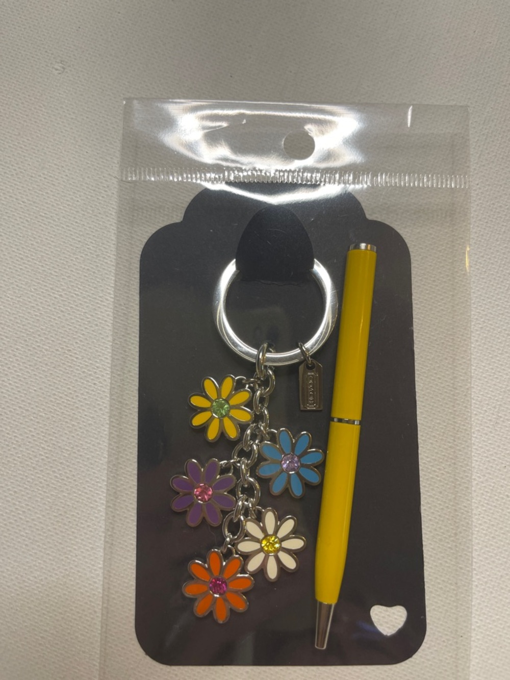 Coach Flower Charm Keyring with Yellow Enamel Coach Pen - Picture 7 of 7